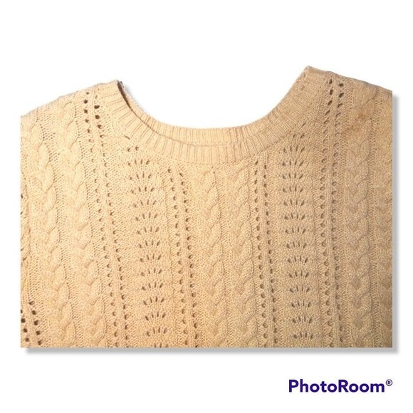 Nitt by Flying Tomato Small Cable Knit Sweater-Crochet-Eyelet-Tan-L/S-Flaw - Picture 3 of 5